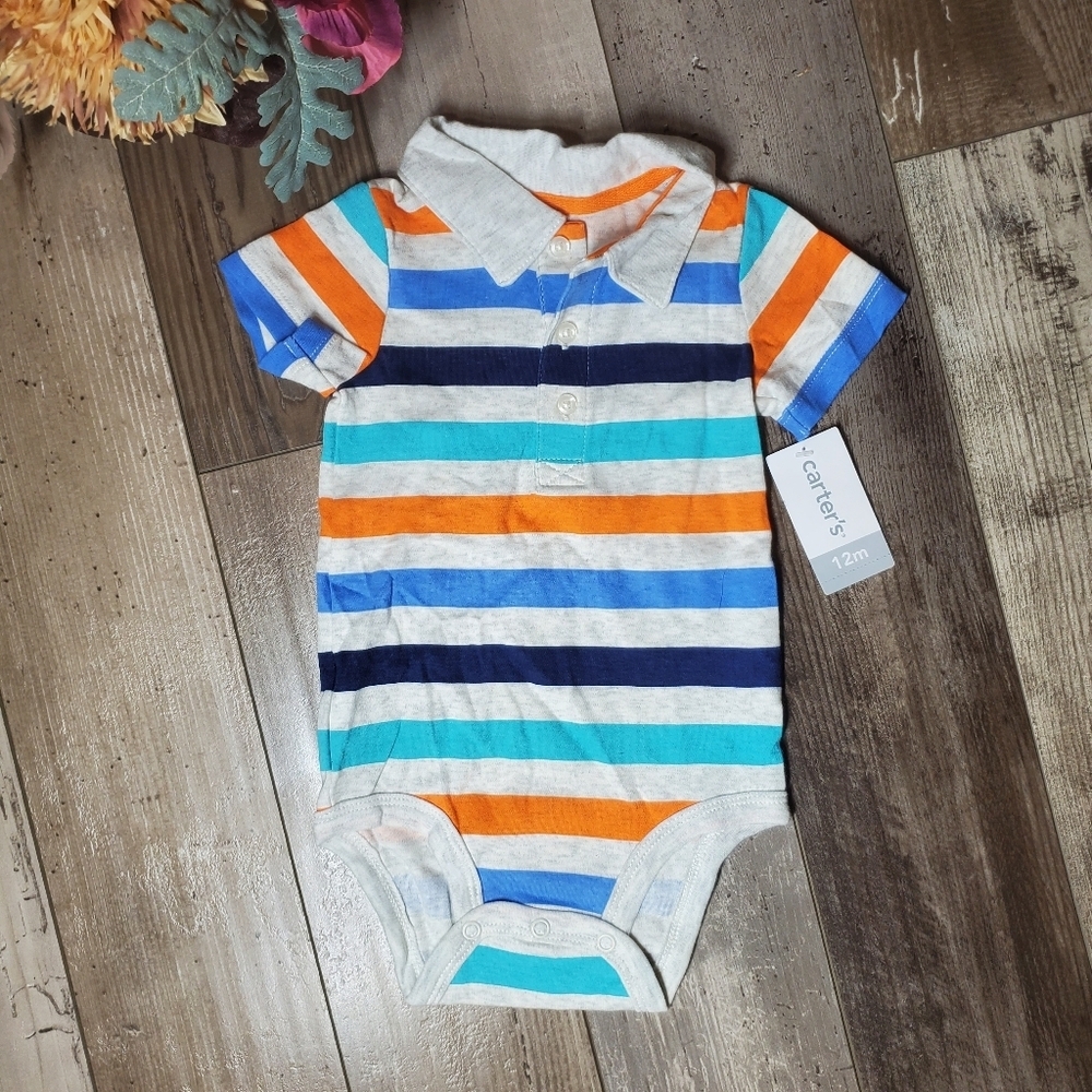 NWT Carter's Colorful Striped Polo Bodysuit Size 12m Baby Boy MSRP $20.00